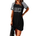 Black Letters Print Twisted Patchwork Sleeve Mini Dress